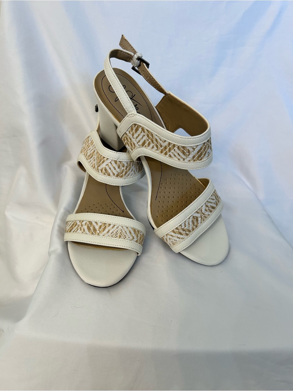 Life Stride Cream and Beige Strappy Block Heel Sandals